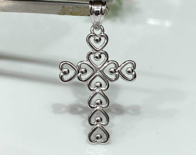 Vintage Sterling Silver Hearts Cross Pendant.