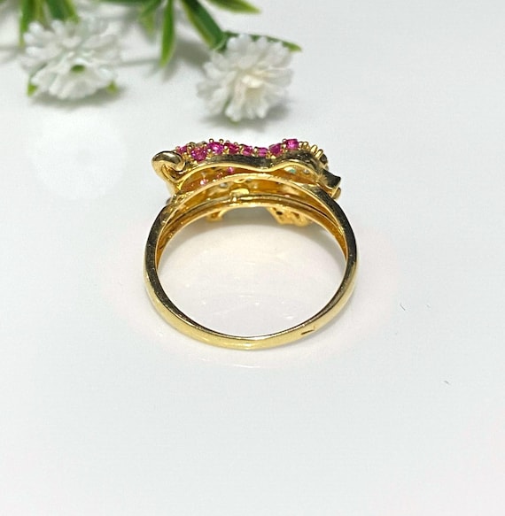 Vintage 18K Gold Pig Ring Ruby, Emerald, Sapphire… - image 3
