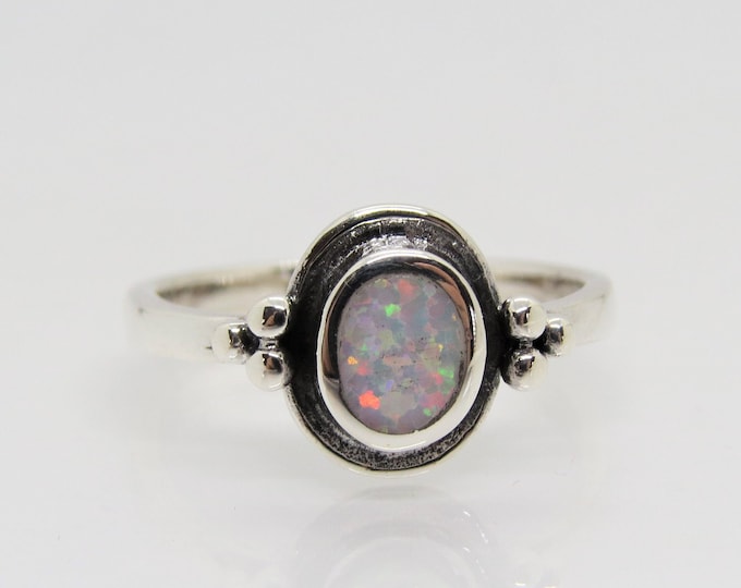 Vintage Sterling Silver White Opal Ring Size 7