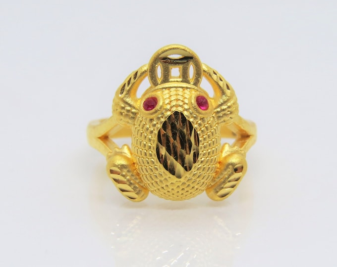 24K 9999 Pure Gold Ruby Frog Ring Size 7.5