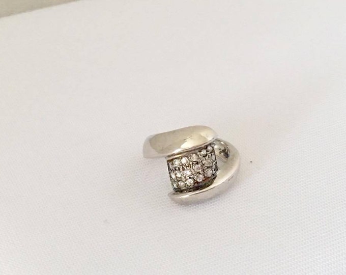 Vintage Sterling Silver White Topaz Twisted Band Ring Size 7