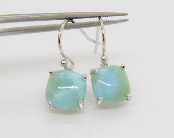 Vintage Sterling Silver Square cut Larimar Dangle Earrings
