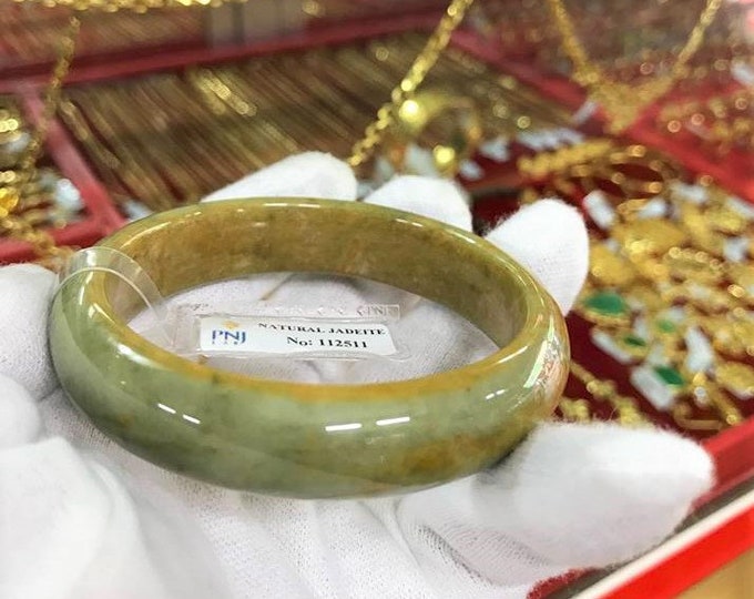Translucent Natural Honey Orange, Green Jadeite Jade Vintage Bangle Bracelet 58.2MM