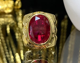 Anillo vintage de oro amarillo de 15 quilates con rubí y topacio blanco, talla 8