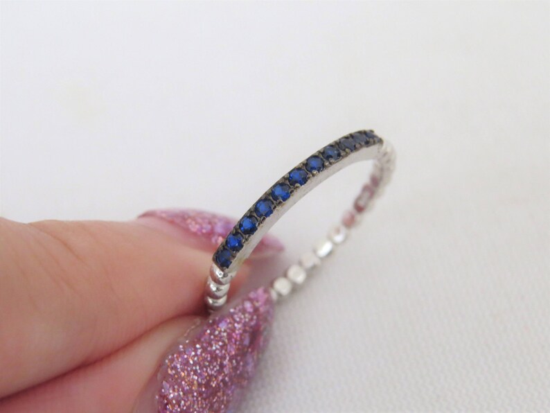 Vintage Sterling Silver Blue Sapphire Band Ring Size 7