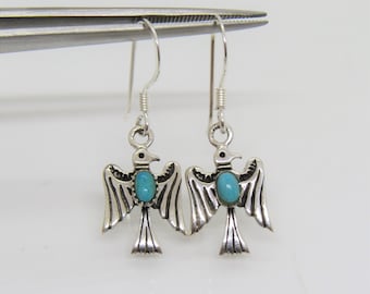 Vintage Sterling Zilver Turquoise Eagle Dangle Oorbellen