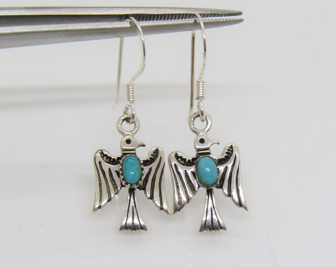 Vintage Sterling Silver Turquoise Eagle Dangle Earrings