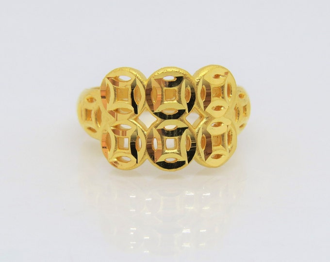24K 999 Pure Gold Money Coin Luck Vintage Ring Size 7