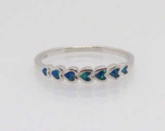 Sterling Silver Blue Opal Heart Ring Size 9