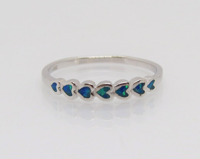 Sterling Silver Blue Opal Heart Ring Size 9