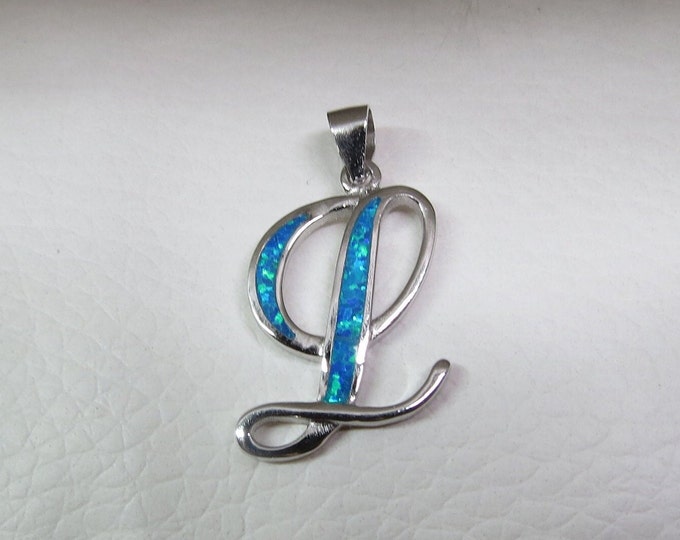 Sterling Silver Blue Opal Letter L Pendant.