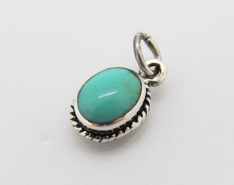 Vintage Sterling Silver Braided Turquoise Tiny Pendant