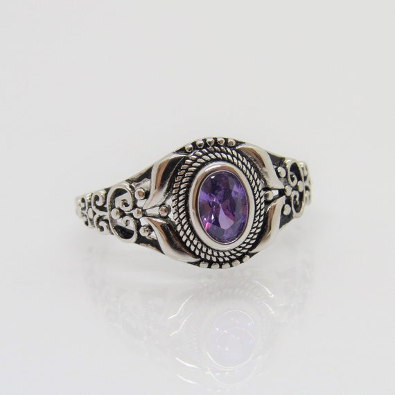 Vintage Sterling Silver Amethyst Dome Ring Size 7 - image 2