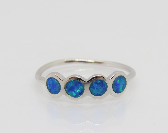 Vintage Sterling Silver Blue Opal Ring Size 9
