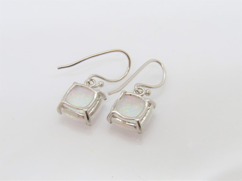 Vintage Sterling Silver White Opal Dangle Drop Earrings