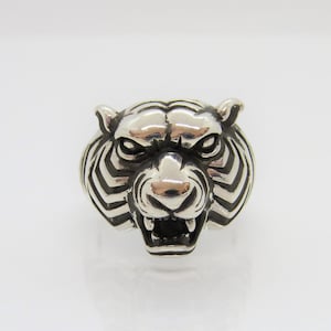 Vintage Sterling Silver Tiger Head Men's Ring Size 9