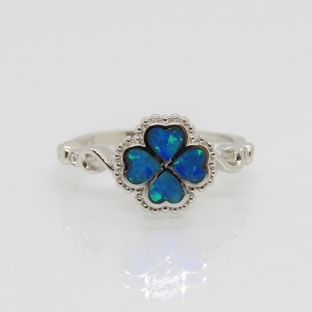 Vintage Sterling Silver Blue Opal & White Topaz Clover Ring Size 7 - Etsy