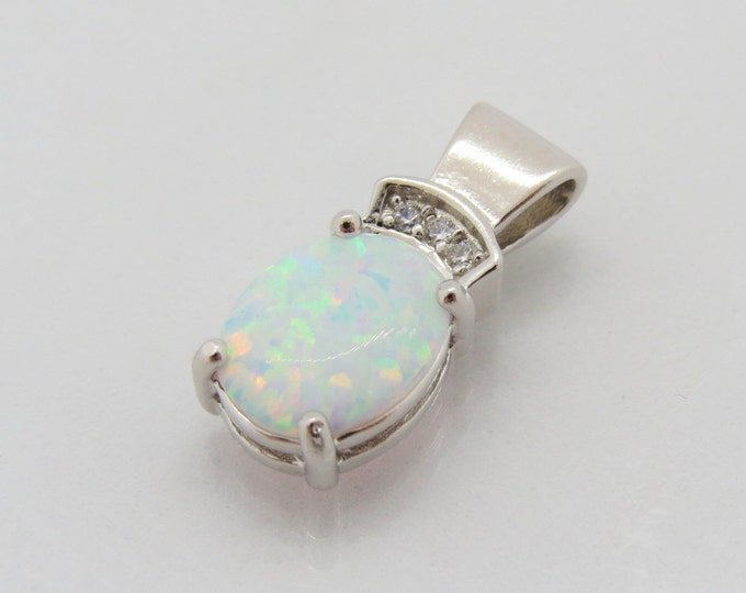Vintage Sterling Silver Oval White Opal & White Topaz Pendant