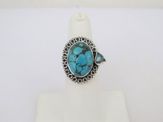 Vintage Sterling Silver Turquoise & Aquamarine Ri… - image 3