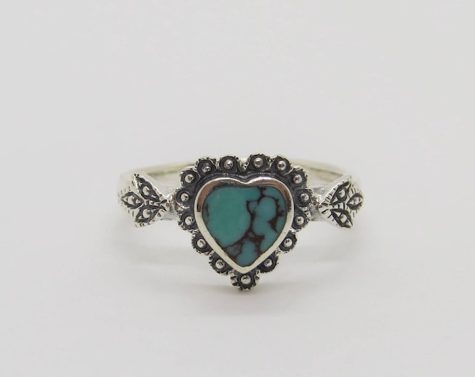 Vintage Sterling Silver Turquoise Heart Ring Size 8