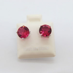 Vintage Sterling Silver Round cut Ruby Stud Earrings 6MM 8MM