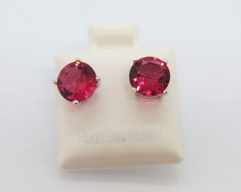 Vintage Sterling Silver Round cut Ruby Stud Earrings 6MM 8MM