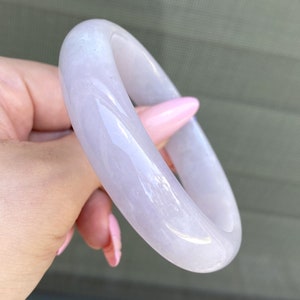 Translucent Natural Lavender, White Jadeite Jade Vintage Bangle Bracelet 59.6MM