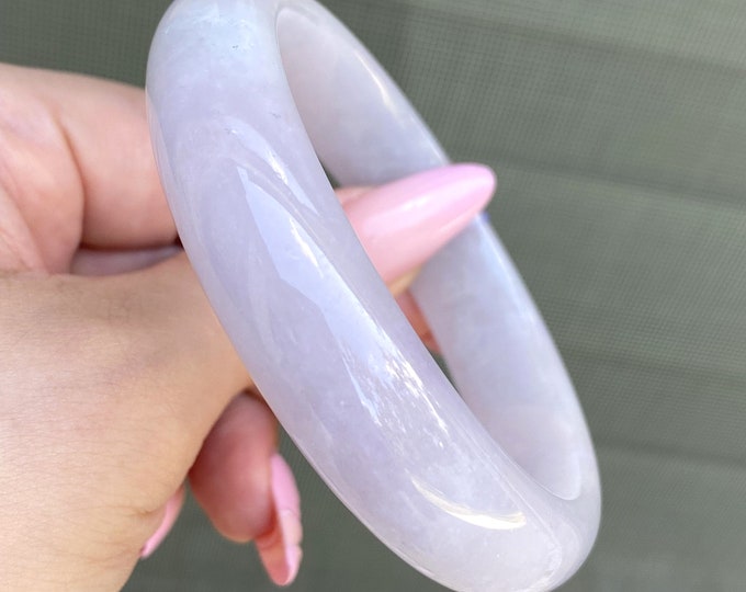 Translucent Natural Lavender, White Jadeite Jade Vintage Bangle Bracelet 59.6MM