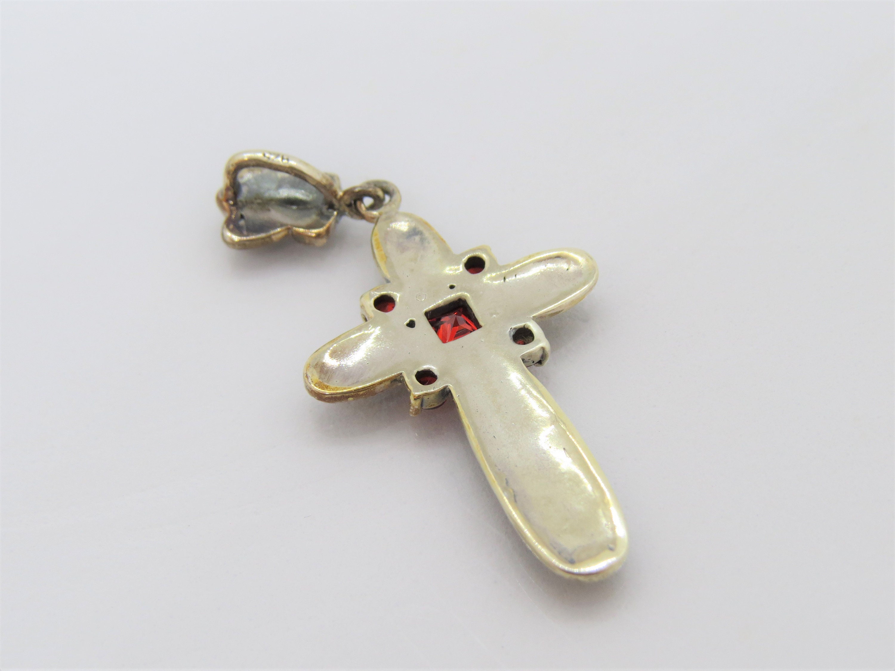 Vintage Sterling Silver Garnet & Marcasite Cross Pendant - Etsy