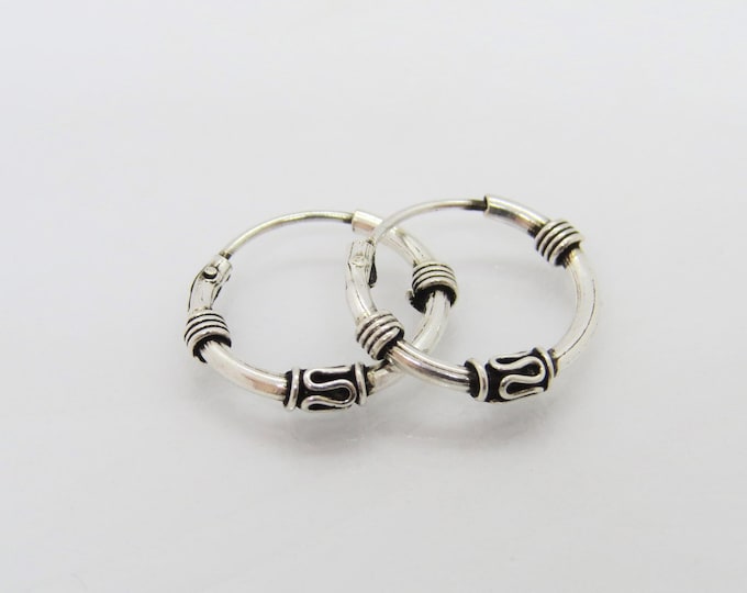 Vintage Bali Sterling Silver Hoop Earrings