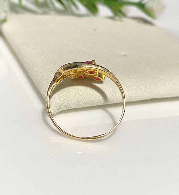 Vintage 18K Solid Yellow Gold Ruby & White Topaz … - image 7