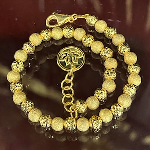Vintage 18K Solid Yellow Gold Diamond cut Balls Link Chain Bracelet 6 1/2''