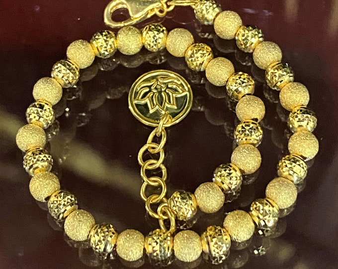 Vintage 18K Solid Yellow Gold Diamond cut Balls Link Chain Bracelet 6 1/2''