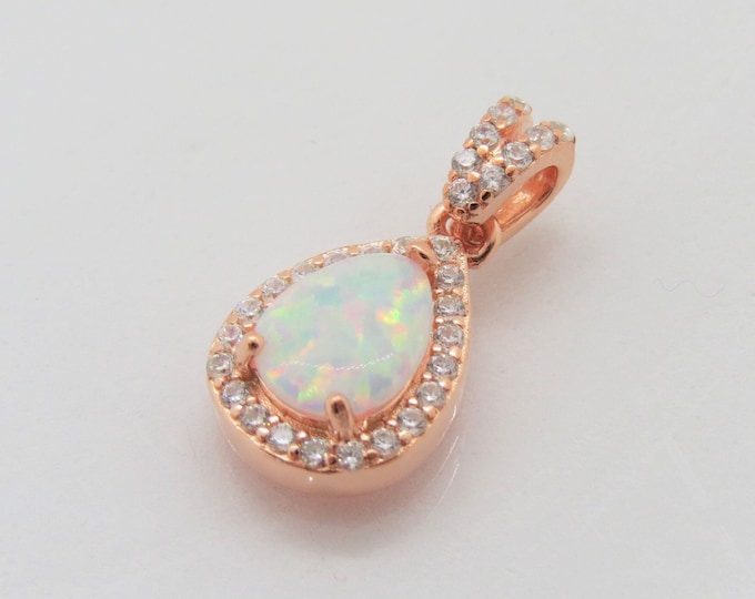 Vintage Sterling Silver Rose Gold Plated White Opal & White Topaz Pendant