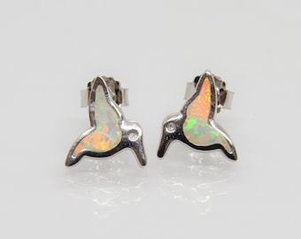 Sterling Silver White Opal Hummingbird Stud Earrings