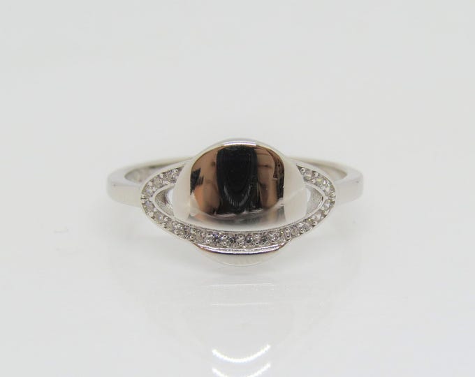 Vintage Sterling Silver White Topaz Saturn Celestial Ring Size 8