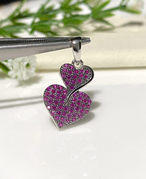 Vintage Sterling Silver Hearts Ruby Pendant.