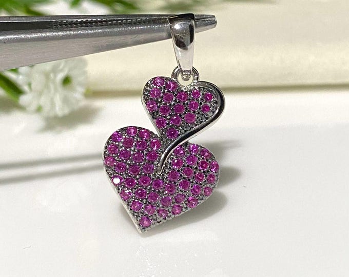Vintage Sterling Silver Hearts Ruby Pendant.