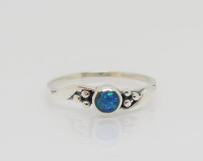 Vintage Sterling Silver Blue Opal Tiny Ring Size 8