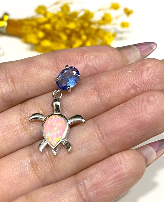 Pendentif Tortue En Argent Sterling 925 Avec Tanzanite Bleue - Neuf Sans Emballage