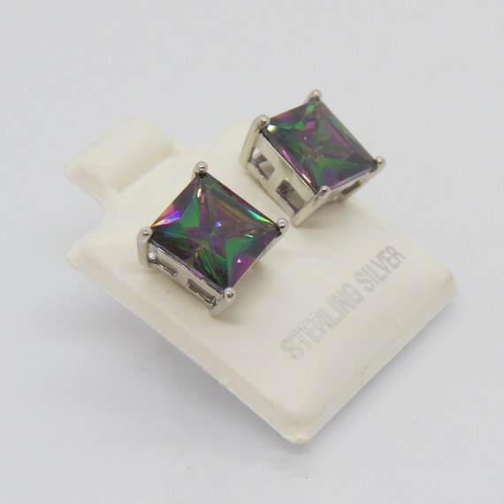 Vintage Sterling Silver Square cut Rainbow Topaz … - image 2