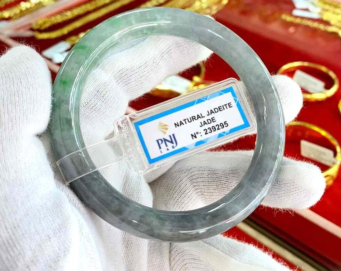 Vintage Translucent Natural Green, Lavender Jadeite Jade Bangle Bracelet 62.5MM