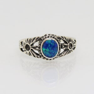 Vintage Sterling Zilver Blauwe Opaal Thunderbird Ring Maat 7