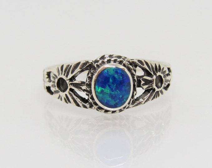 Vintage Sterling Silver Blue Opal Thunderbird Ring Size 7
