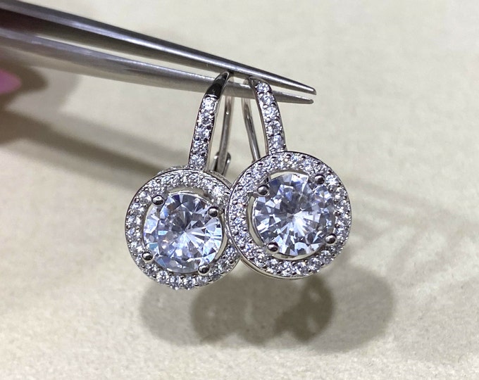 Vintage Sterling Silver Round cut White Topaz Halo Earrings.