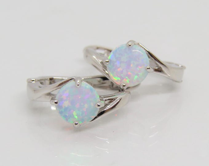 Vintage Sterling Silver Round cut Fire Opal Earrings