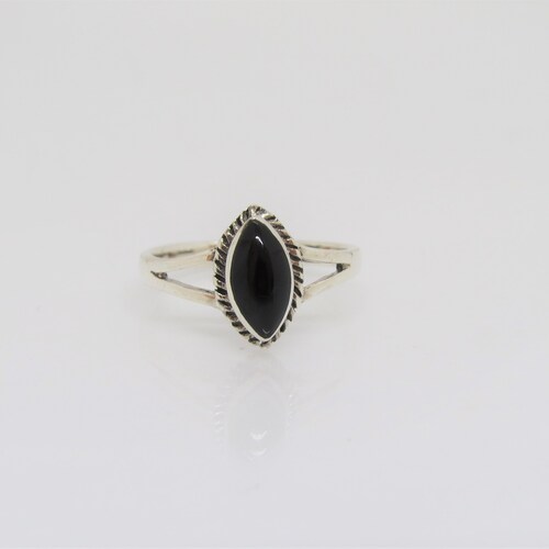 55Carat Genuine Black Onyx Ring - Sterling Silver Marquise Shape, Sizes 4-12, Handmade & Customizable - View #2