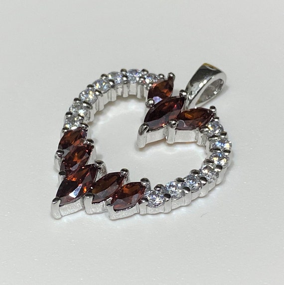 Vintage Sterling Silver Garnet & White Topaz Hear… - image 6