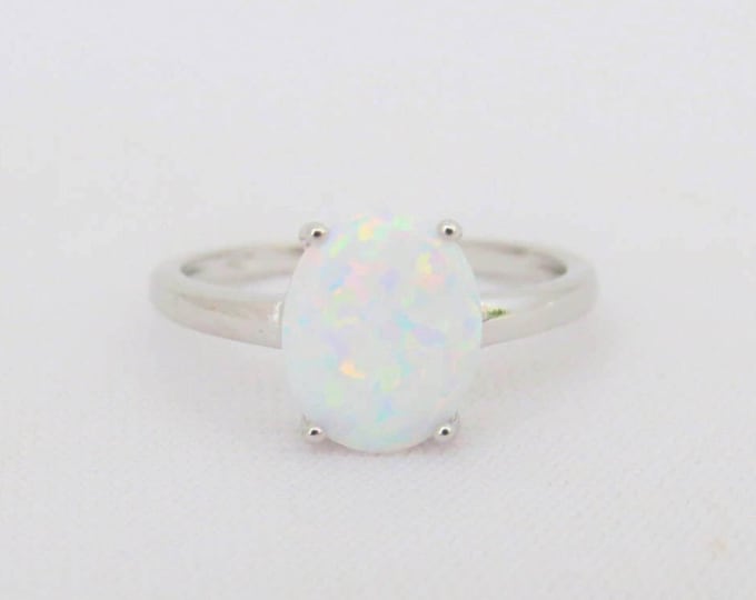 Vintage Sterling Silver Oval White Opal Ring Size 10