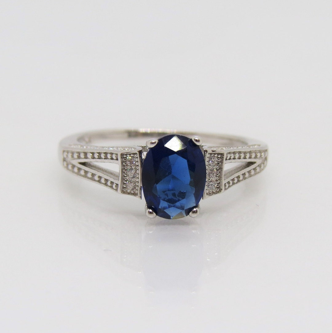 Vintage Sterling Silver Blue Sapphire & White Topaz Ring Size 7 - Etsy